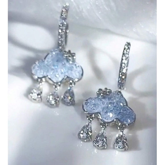 BellanBlue Jewelry - Dainty Silver Tone Rhinestone Clouds Huggie Earrings
